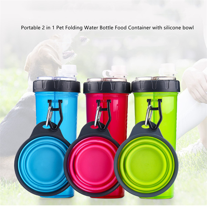 EVERIGHT portable 2 in 1 pet water bottle food container with folding silicone pet bowl