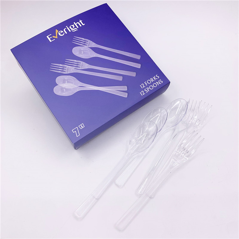 Disposable plastic cutlery 12 sets into a custom color box