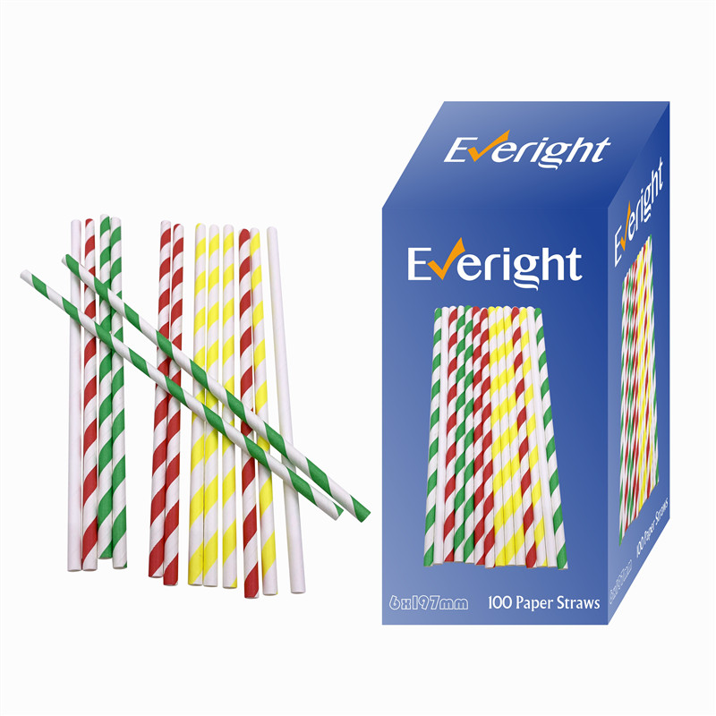 EVERIGHT Disposable paper straight straw 100pcs into a custom color box