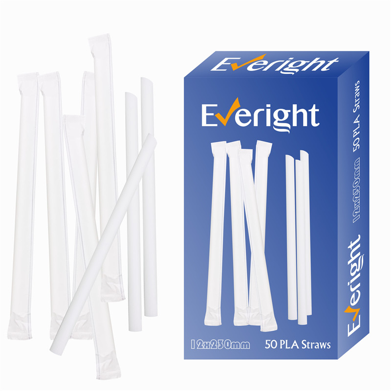 EVERIGHT Biodegradable PLA straight sharp straw 50pcs individually packed into a custom color box