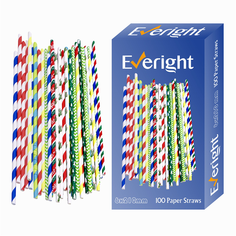 Disposable paper flexible straw 100pcs into a custom color box